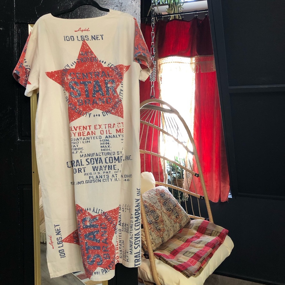 Jaded Gypsy Weekend Mercantile Dress feedsack cotton tunic seed sack boho nwt